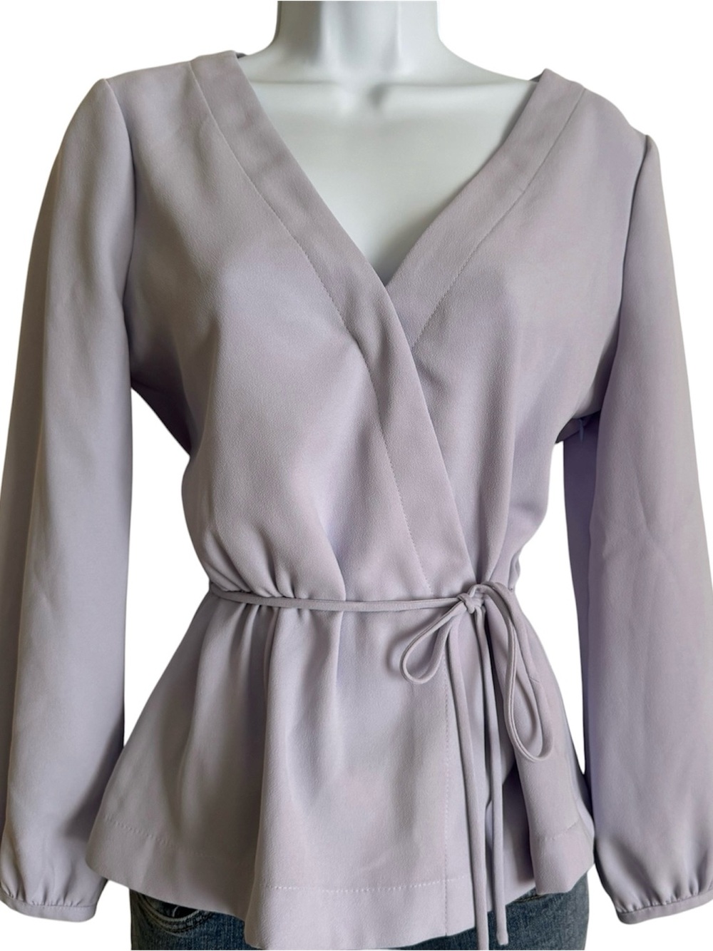 J. Crew Faux Wrap Waist Tie Blouse Lavender Lilac Purple Side Zip Women’s 4